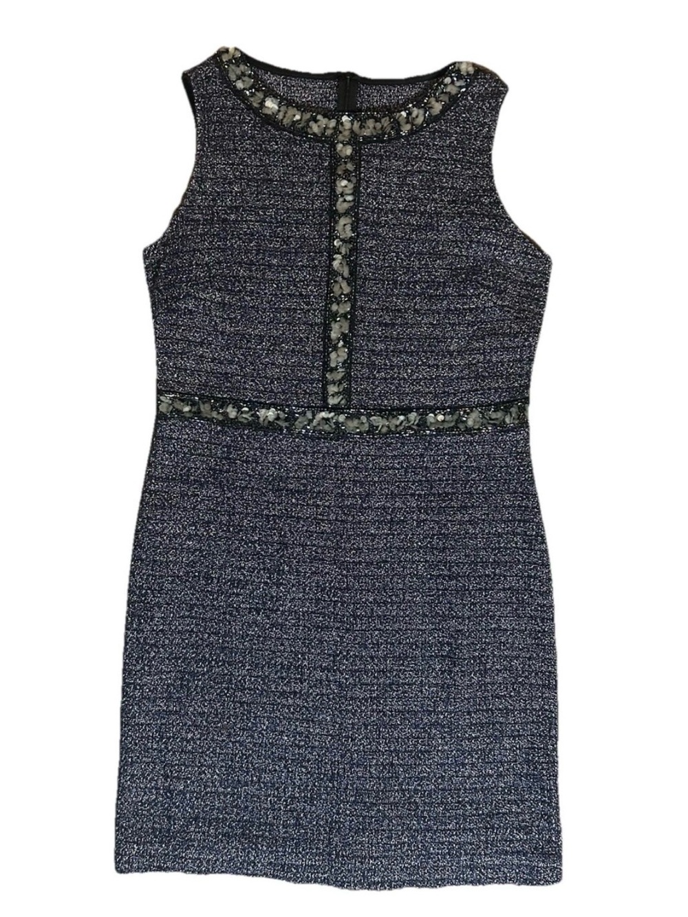 St. John Navy and Metallic Tweed Shift Dress
